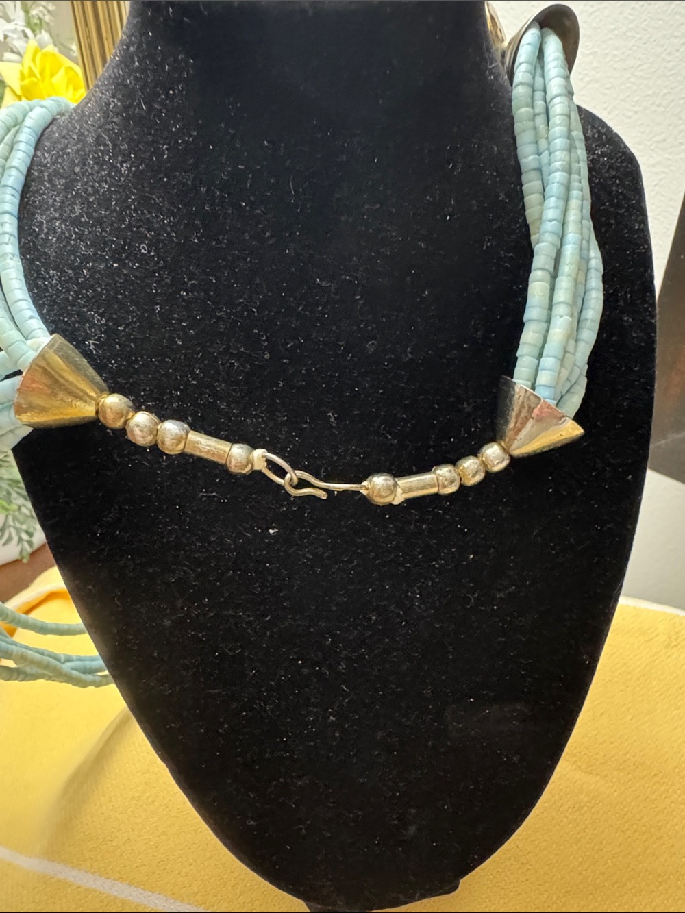 Handcrafted Turquoise Beaded Necklace with Hammered Gold Discs - Picture 3 of 4